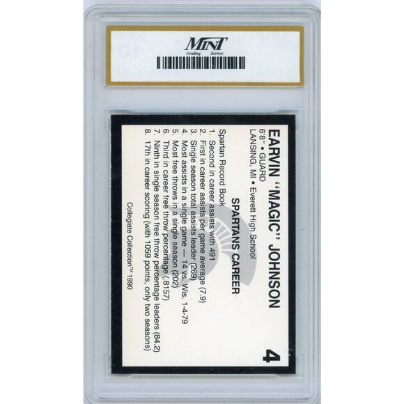 1990 Collegiate #4 EARVIN MAGIC JOHNSON Michigan State Basketball MGS 10 GEM-MT - Picture 2 of 2